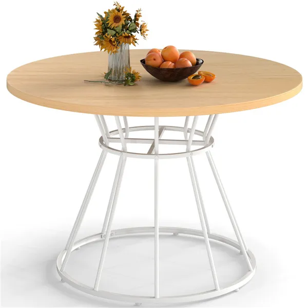 Table à manger ronde 47 po naturel, 4-6 personnes, base métal