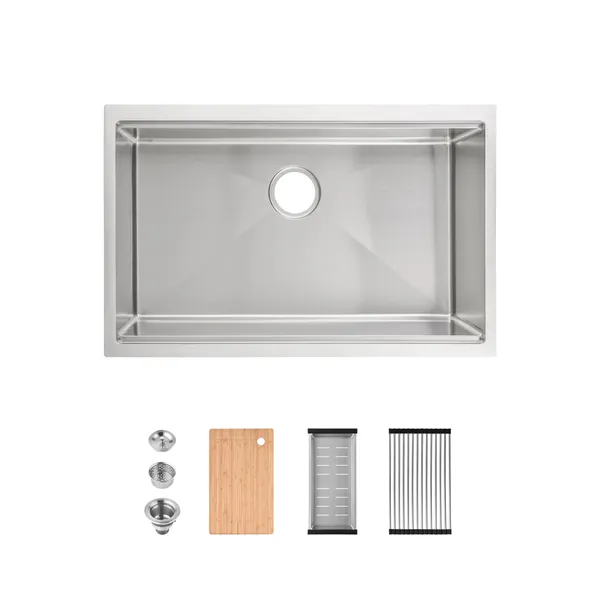 Évier cuisine acier 30x19 po simple bassin brossé