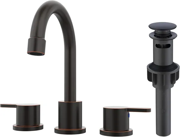 Robinet lavabo salle bain bronze frotté 2 poignées 3 trous