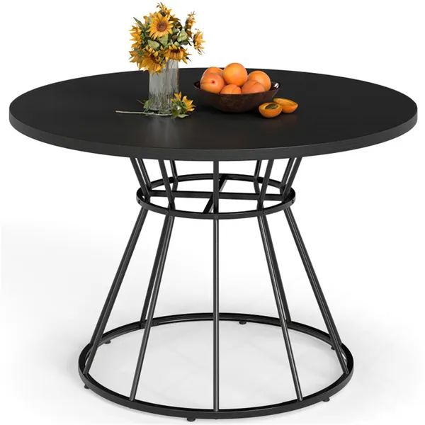 Table à manger ronde 47 po noir, 4-6 personnes, base métal
