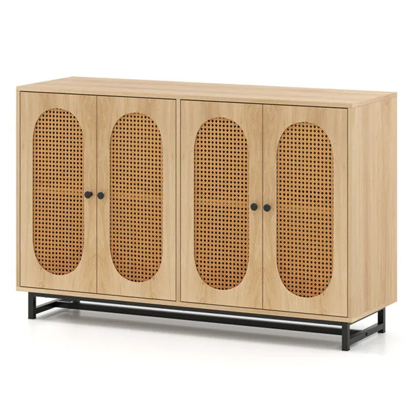 Buffet rotin PE 50", 4 portes, tablettes amovibles