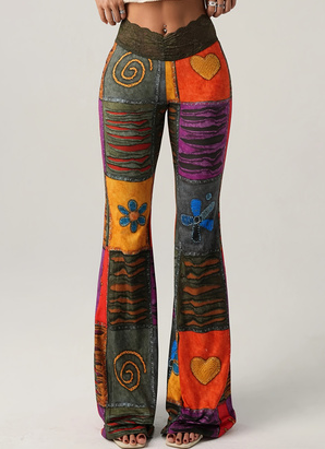 Pantalon évasé couleur bloc imprimé
