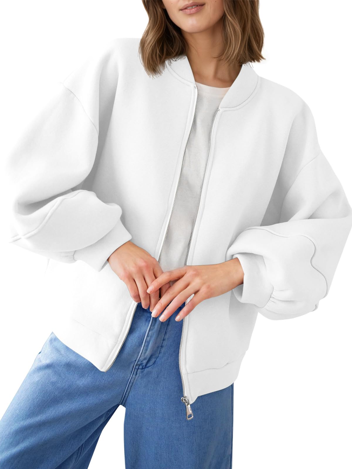 Fisoew Veste bomber fermeture éclair, manches lanterne, 2025
