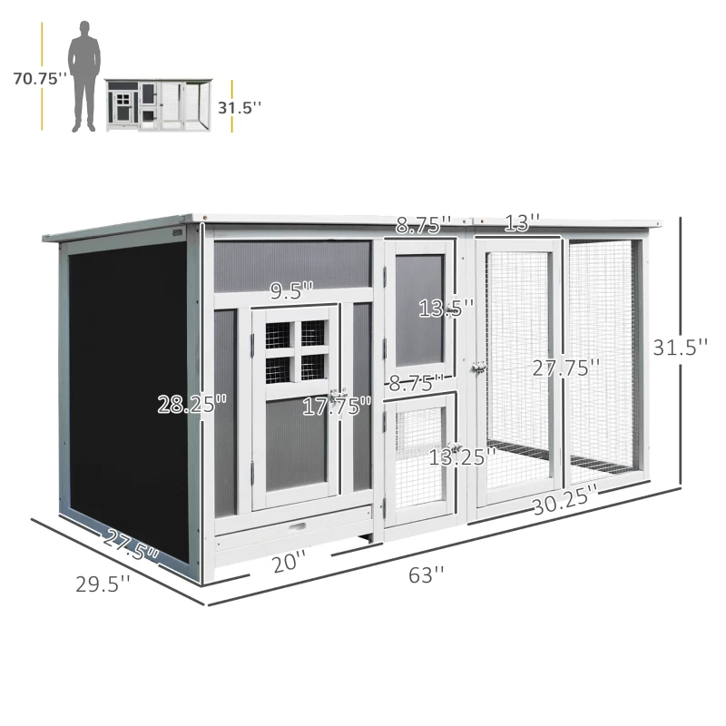 Poulailler bois cage poules, toiture PC, enclos