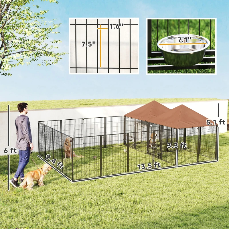 Chenil extérieur 2 chambres, bols rotatifs réglables
