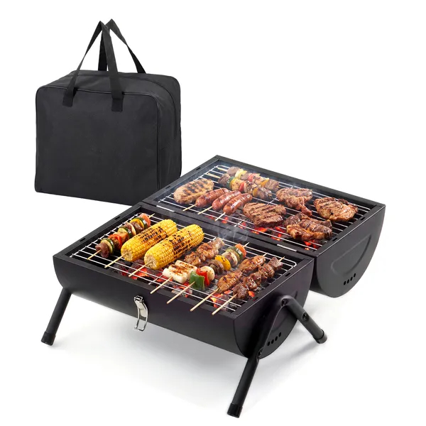 Barbecue charbon portable, 2 côtés, camping