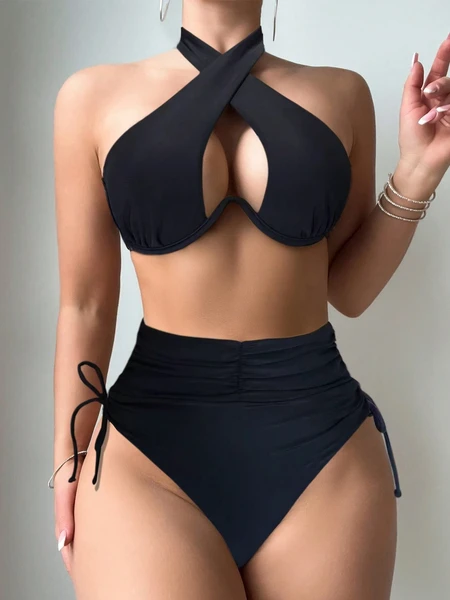 Bikini deux pièces femme noir sexy séchage rapide