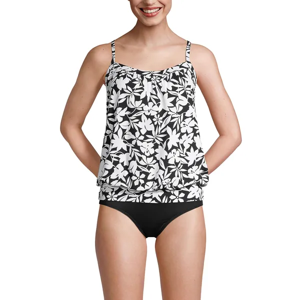 Tankini fendu imprimé noir blanc femme