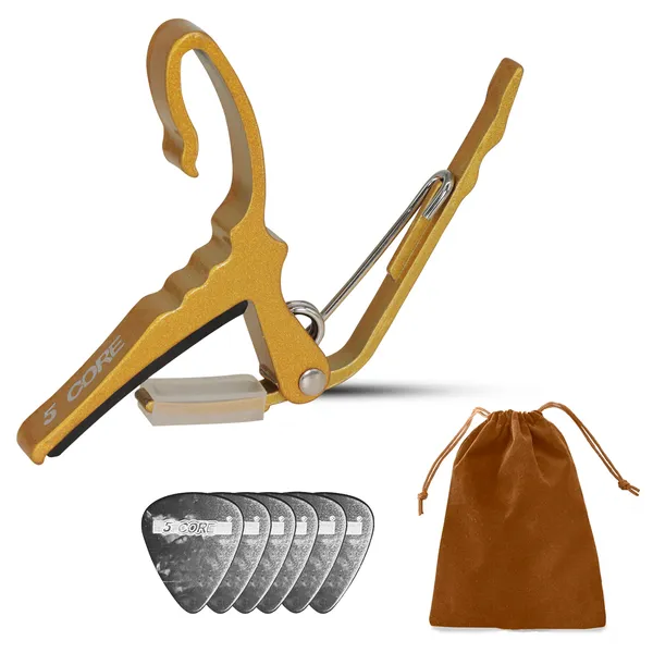 5Core Capo Guitare + 6 Médiators Jaune