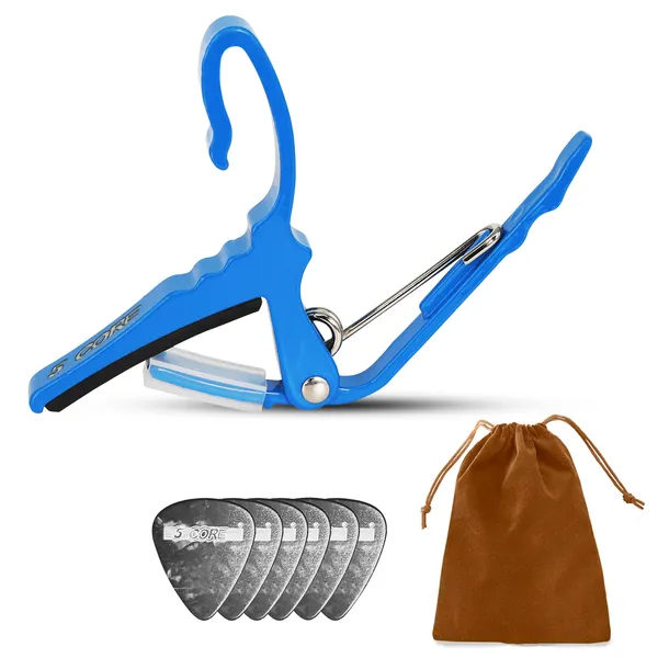 5Core Capo Guitare + 6 Médiators Bleu