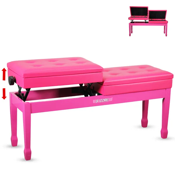 5 Core Banc piano Duet 3,5po coussin, tabouret ajustable, cerisier