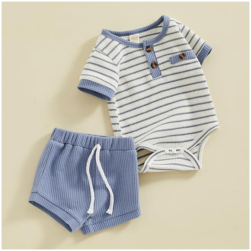 Ensemble bébé garçon été boutons manches courtes barboteuse