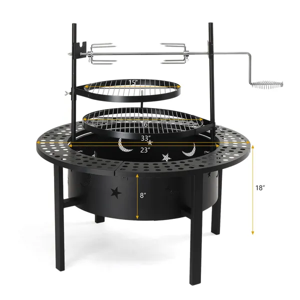 Foyer extérieur 33" avec 2 grilles cuisson bois noir