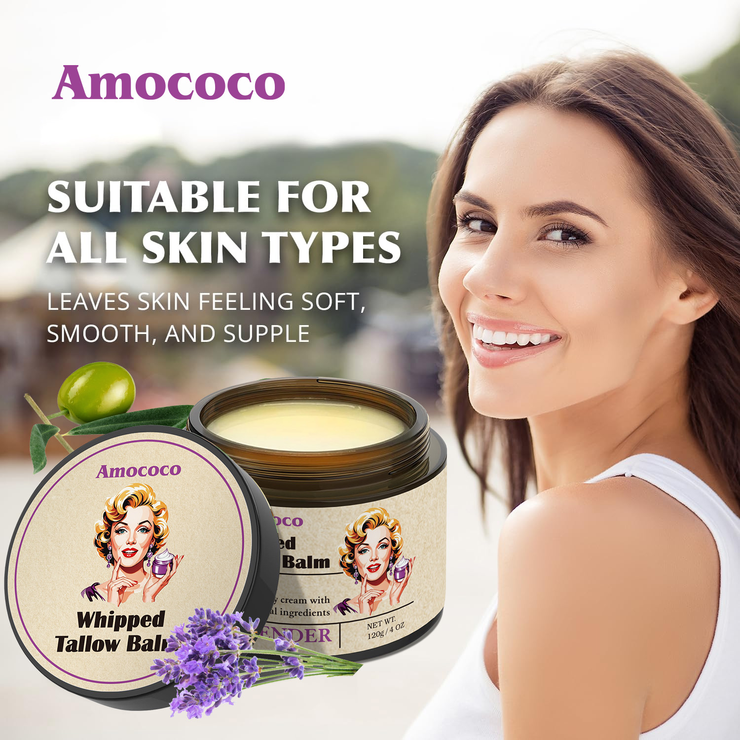 Baume Suif Amococo, Hydratation Profonde, Lavande, Universel
