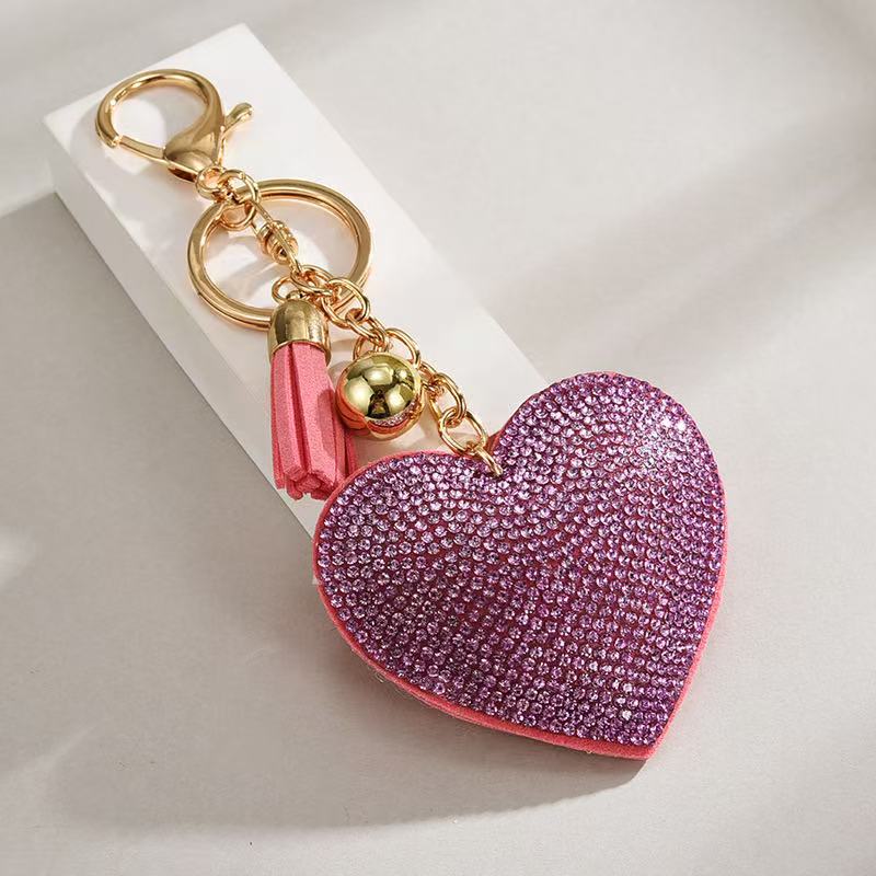 Porte-clés cœur strass cuir avec glands