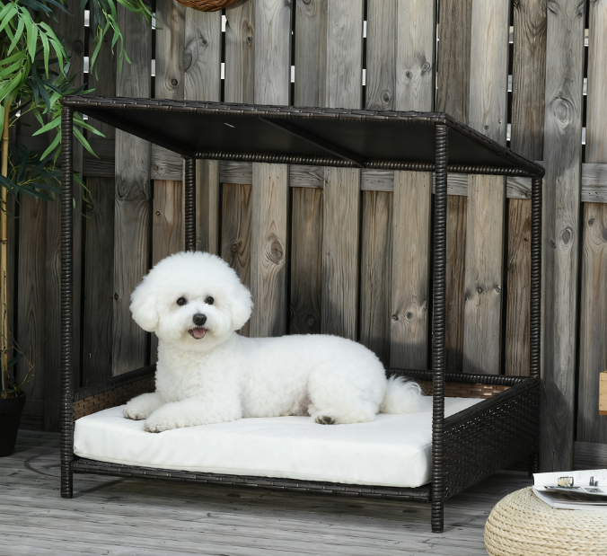 Lit surélevé chien rotin brun