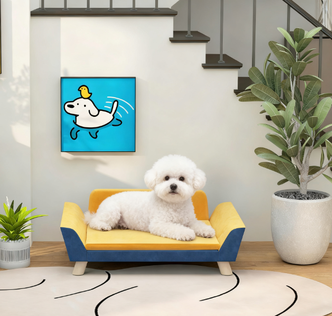 Lit sofa chien coussin doux, housse lavable, orange
