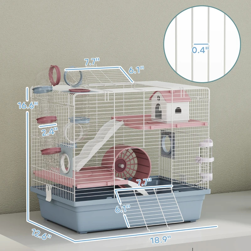 Cage animaux petit 3 étages avec roue exercice bols
