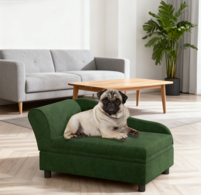Sofa lit animal avec rangement, coussin, vert