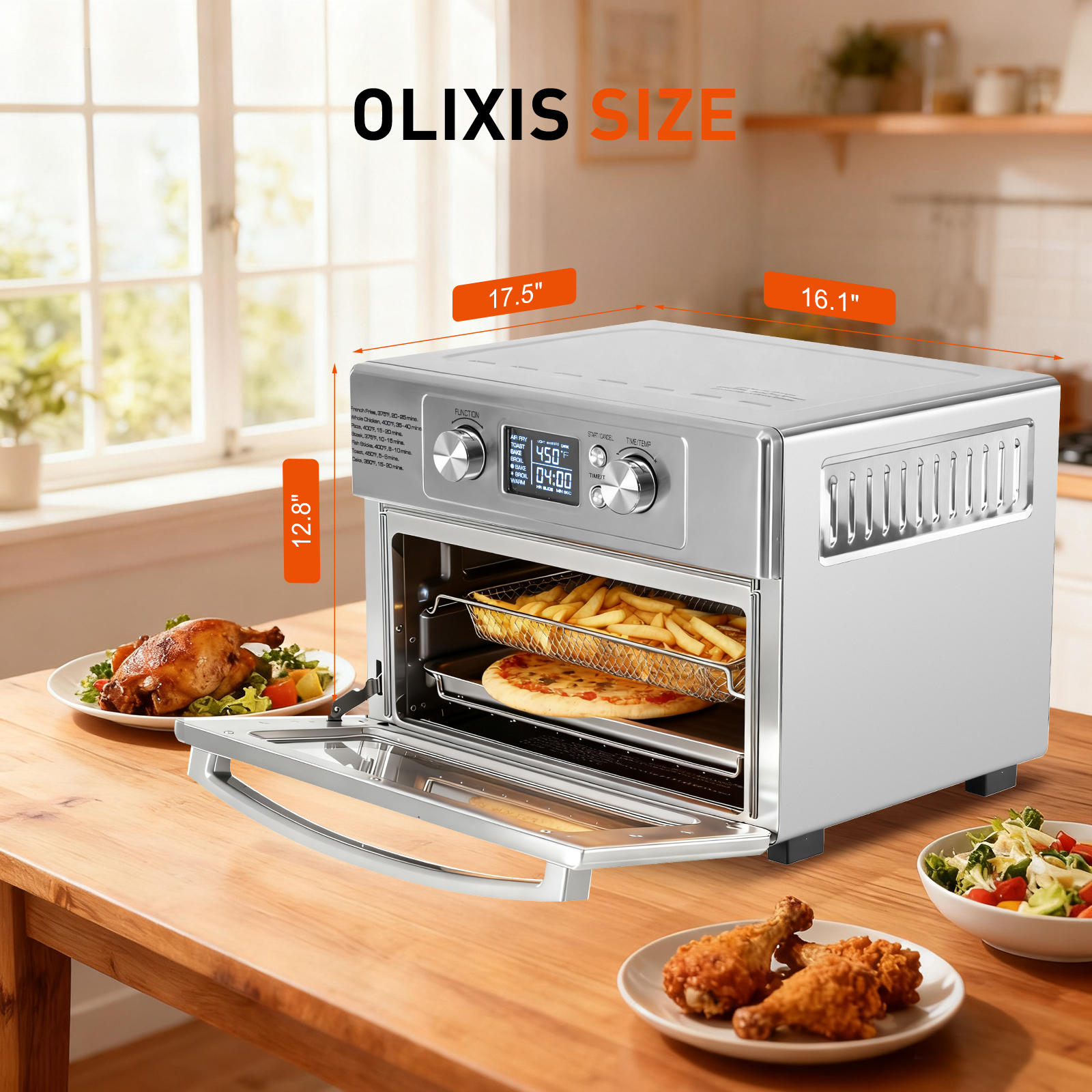 Friteuse air électrique 22 L, 1800 W, 6 éléments chauffants inox
