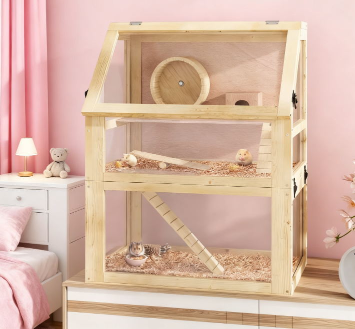 Cage hamster 3 étages bois