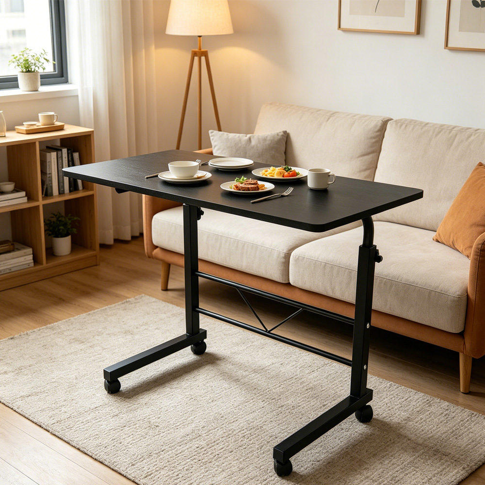 Table-plateau 80 cm, roulant, côté canapé, forme C, bois, portable