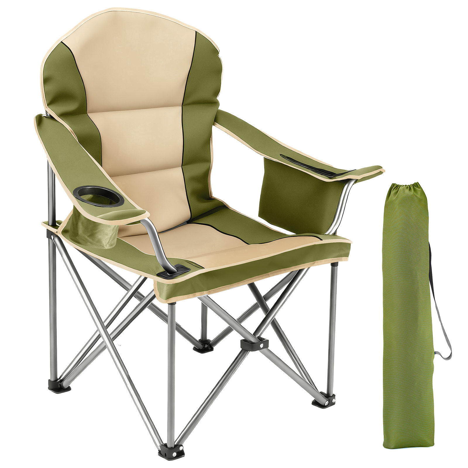 Chaise camping pliante XXL rembourée, porte-verre, sac glacière, 5000lb