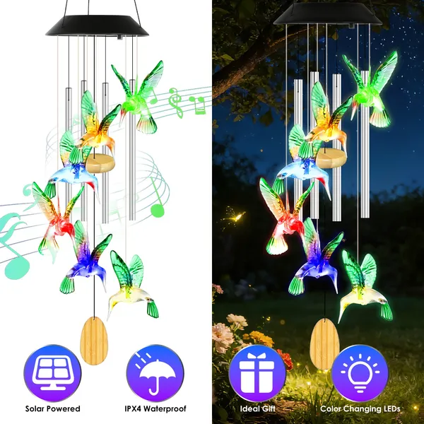 Carillon vent colibri solaire 7 couleurs