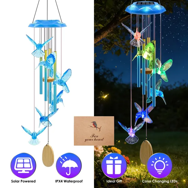 Carillon solaire aluminium 7 couleurs, IP44, jardin