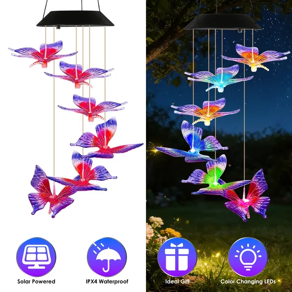 Carillon papillon solaire 7 couleurs étanche extérieur