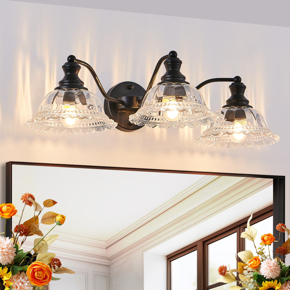 Applique vanité 3 lumières 24 po noir verre