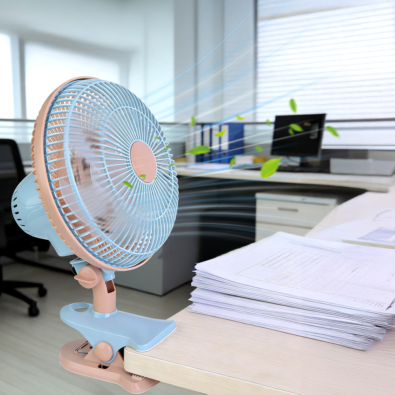 Ventilateur clip oscillant 8.66po 2 vit silencieux 90° bureau dortoir