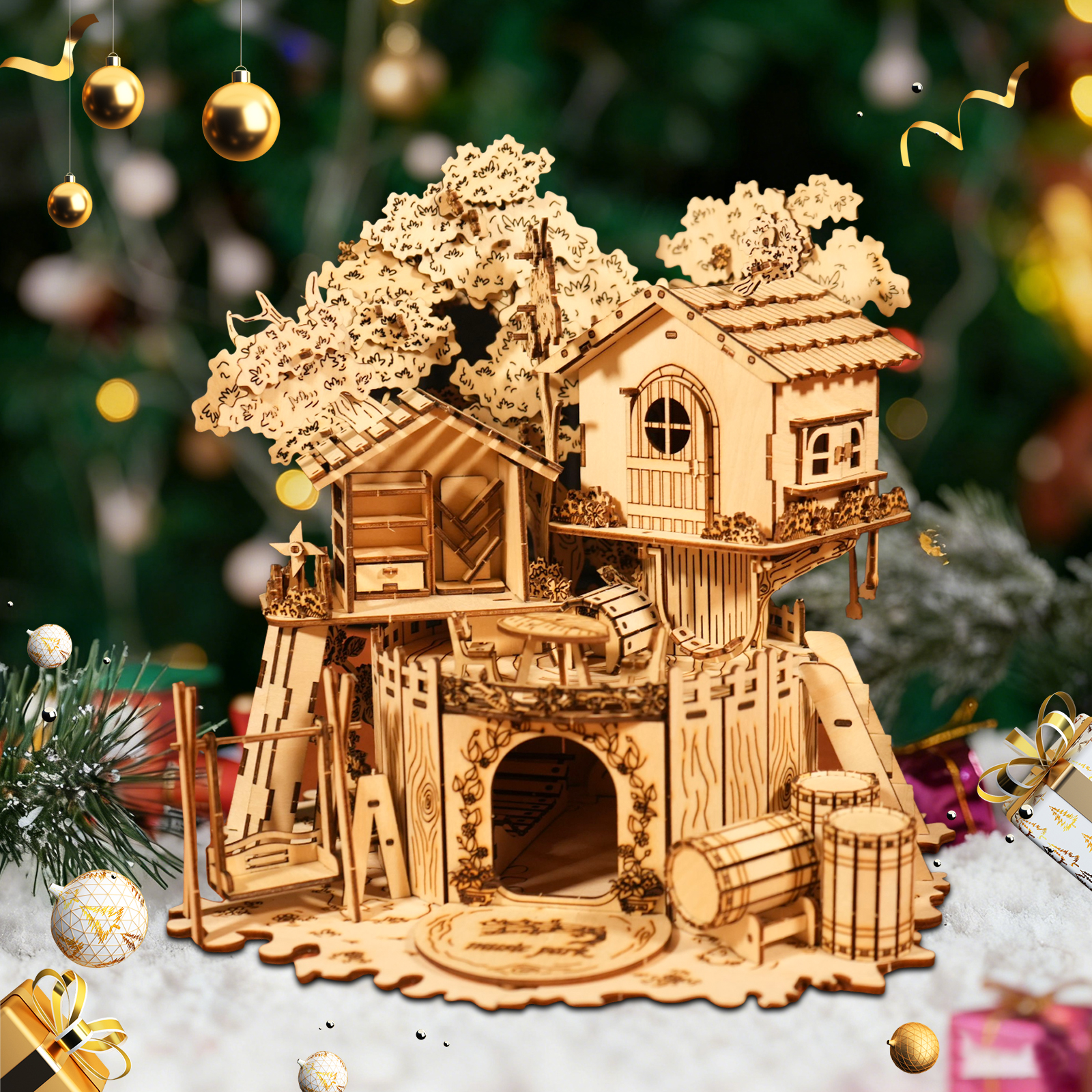 Casse-tête 3D bois maison arbre artisanal bricolage