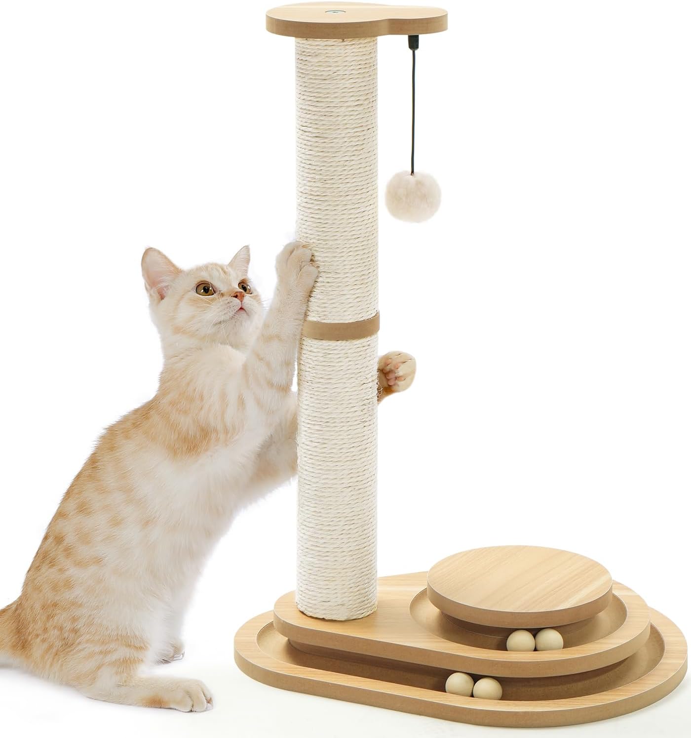 Griffoir chat 2 étages sisal, jouets suspendus