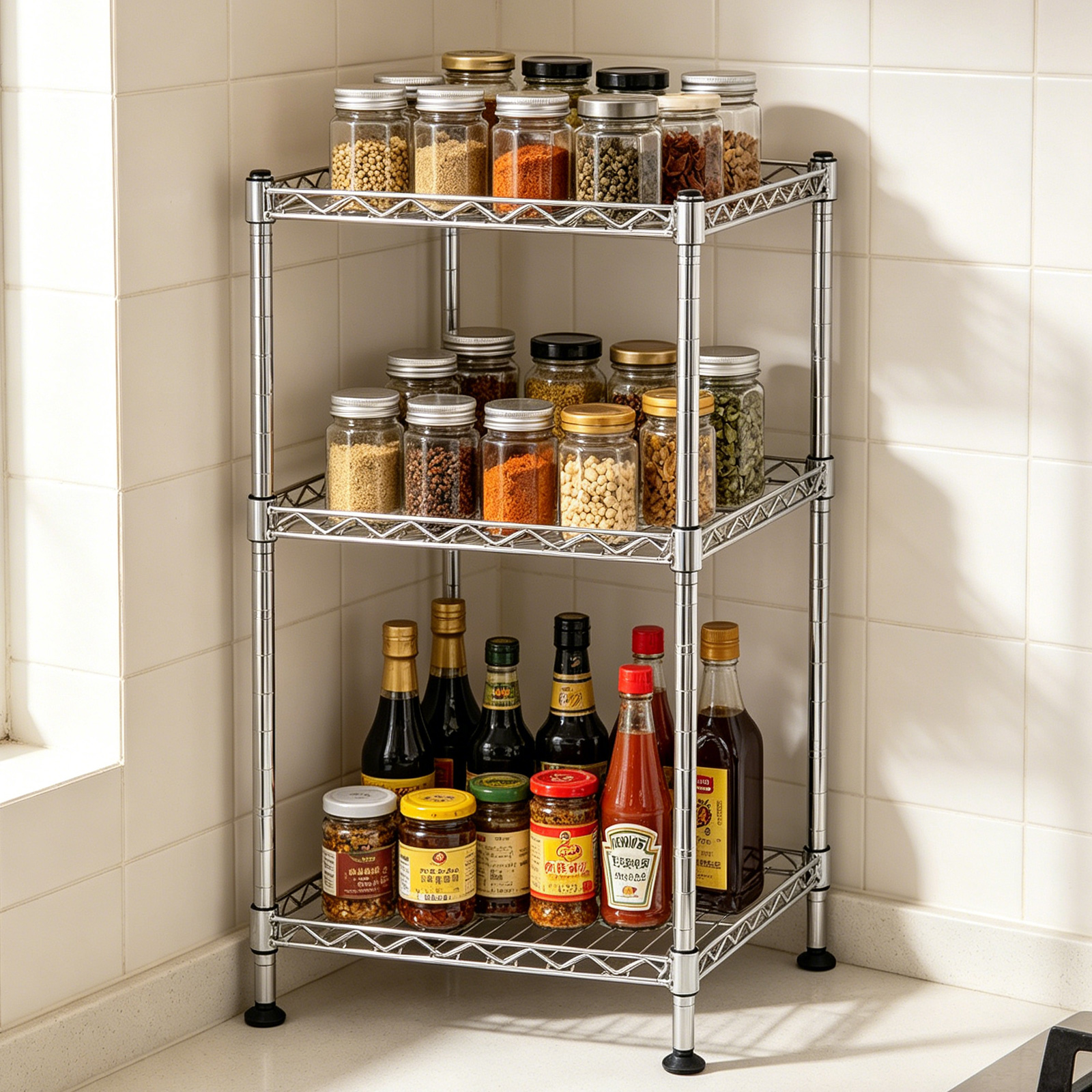 Étagère rangement fil 3 niveaux cuisine salle bain