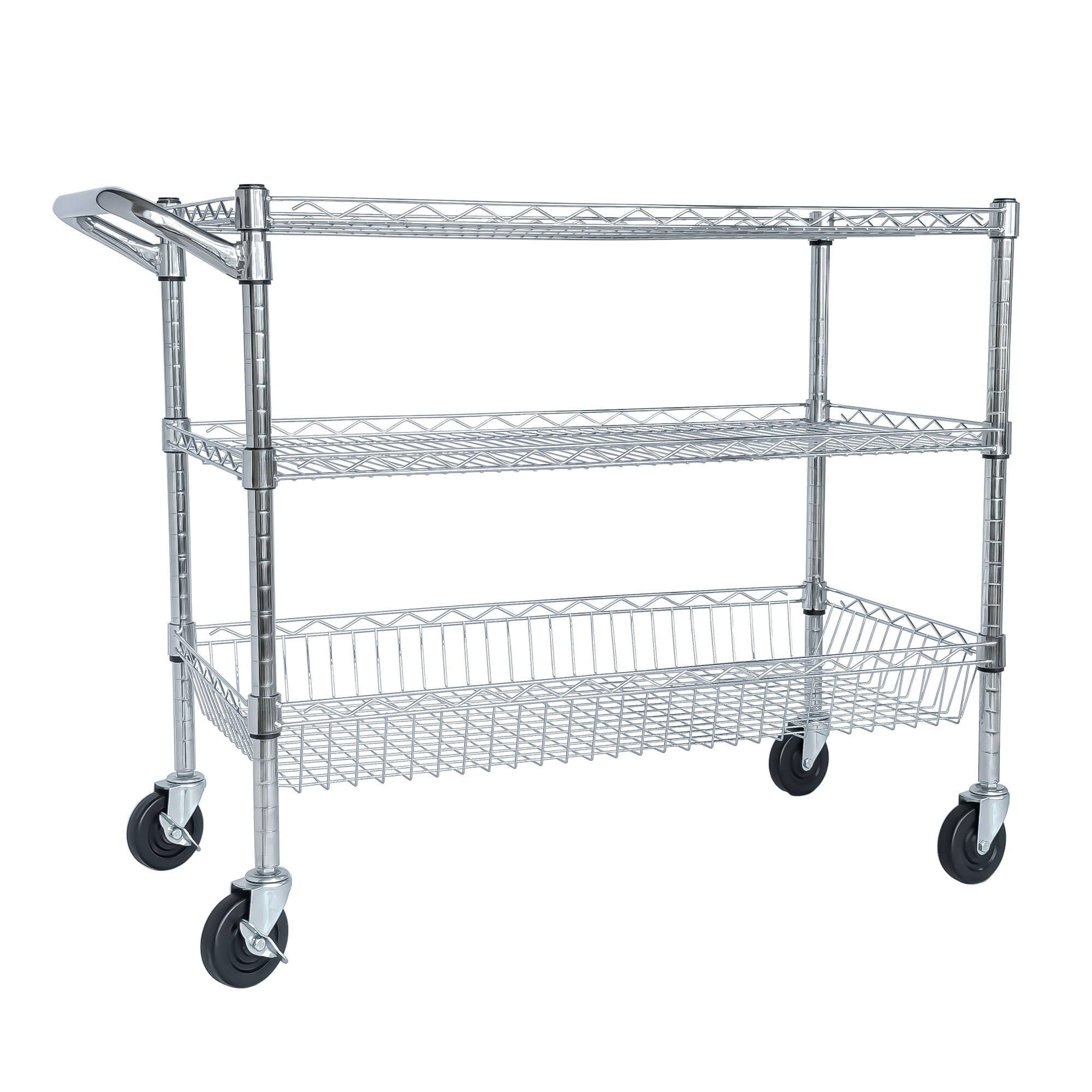 Chariot utilitaire roulant 3 étages avec poignée