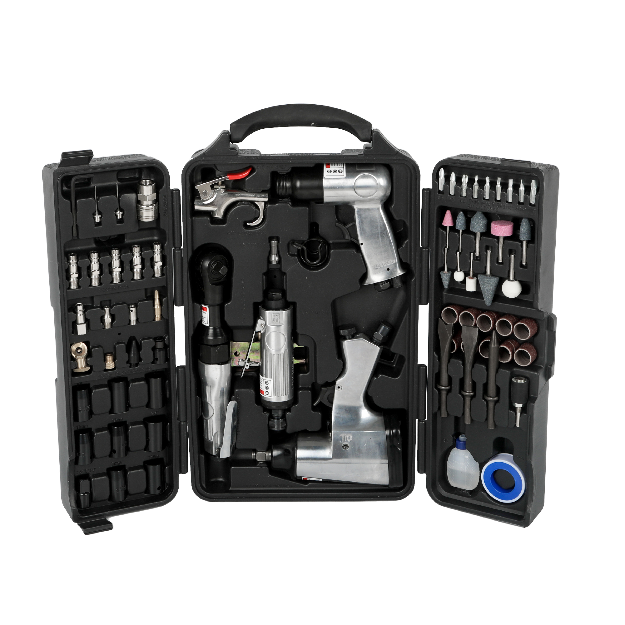 Trousse 71 pcs outils pneumatiques: clé à choc, cliquet, meuleuse