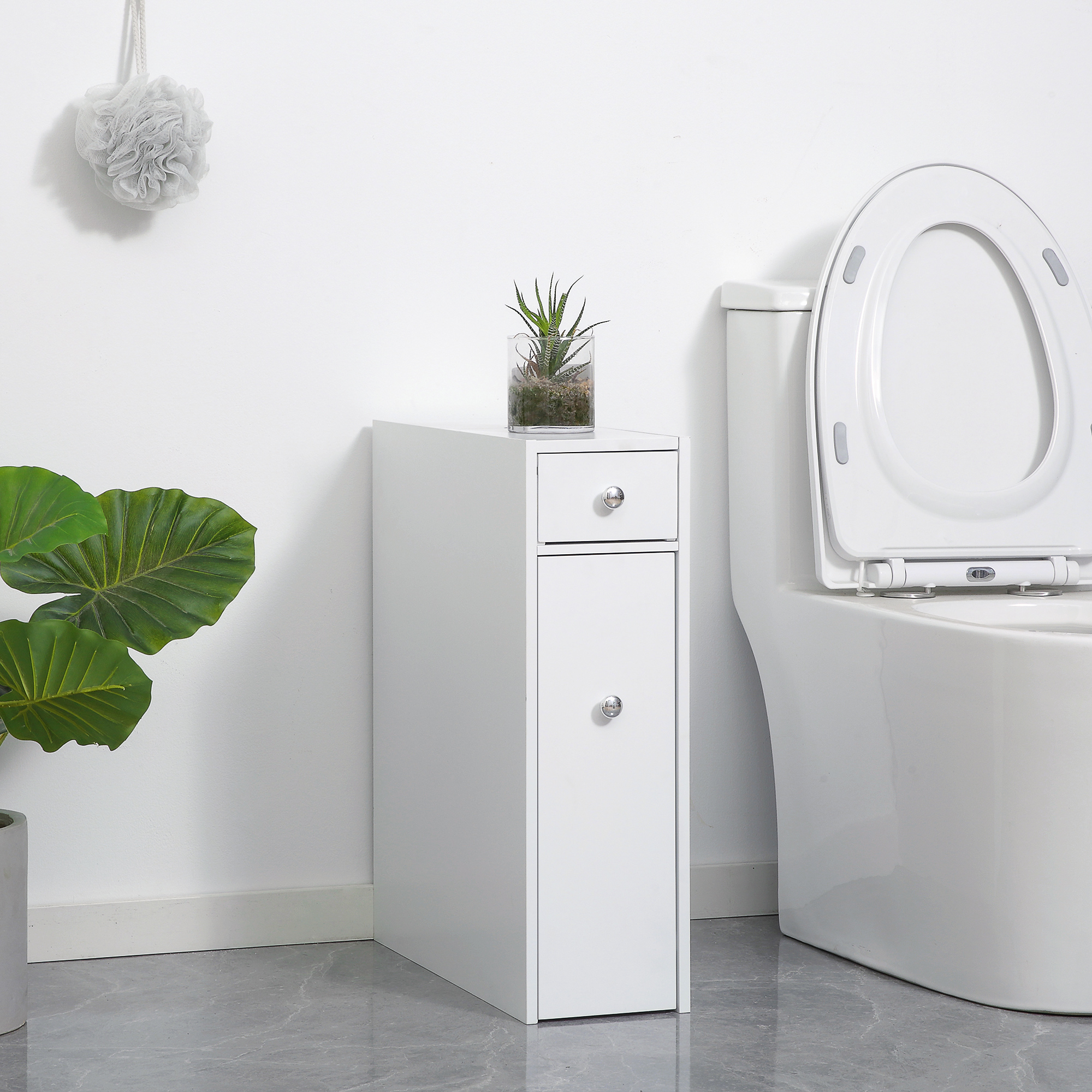 Organiseur plancher salle bain blanc avec tiroirs