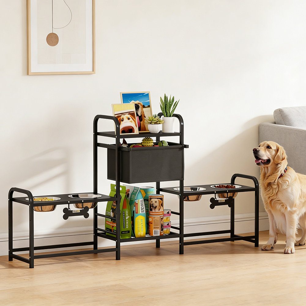 Support bol chien 3 hauteurs ajustables 4 bols