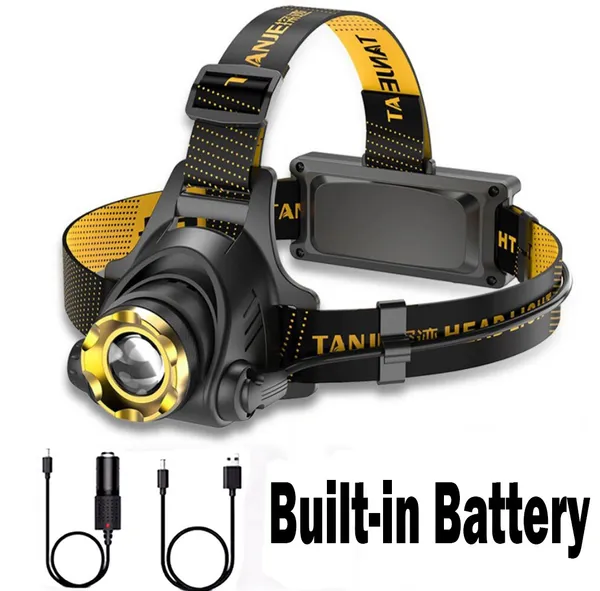 Lampe frontale LED 12000000lm, USB rechargeable, torche