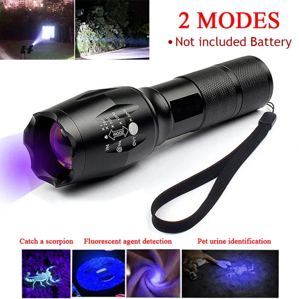 Lampe UV LED torche zoom double lumière blanc/noir détecteur