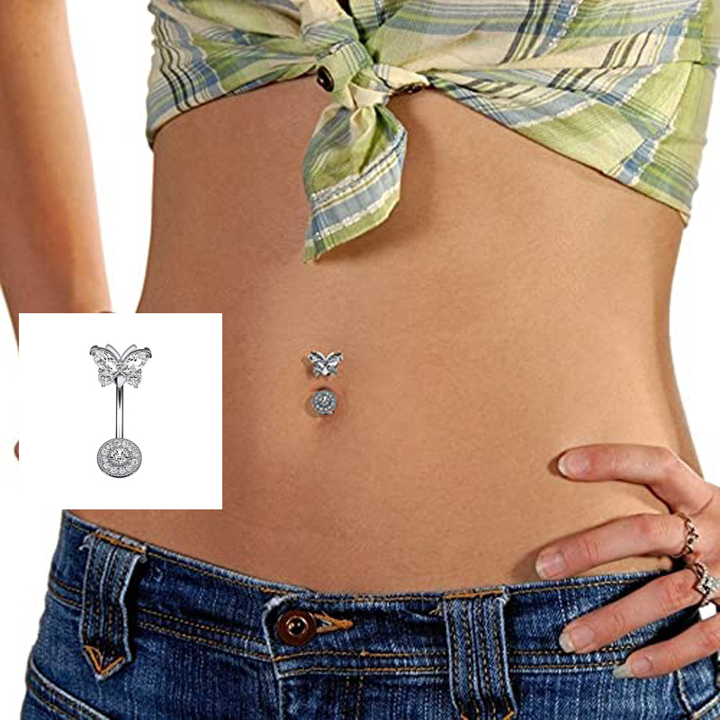 Piercing nombril acier chirurgical CZ 14G papillon
