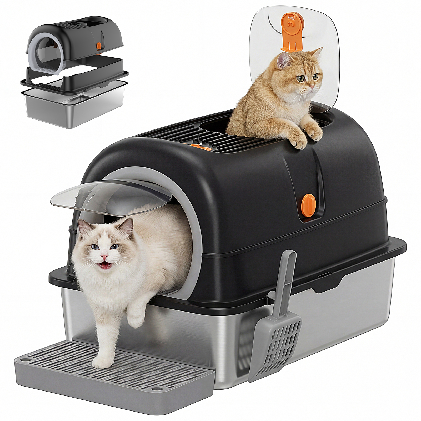 Litière chat couvercle double entrée convertible