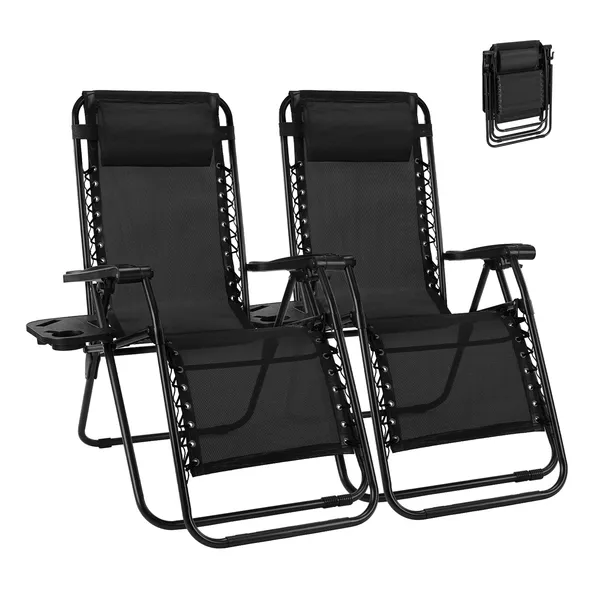 2x chaise zéro gravité, patio pliable, coussin porte-verre