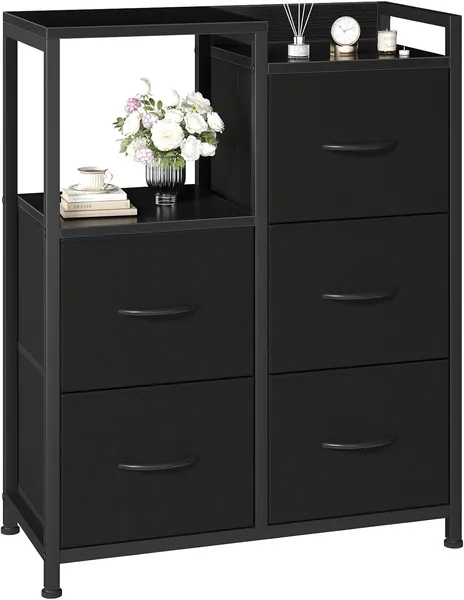 Commode 5 tiroirs blanc, unité rangement chambre