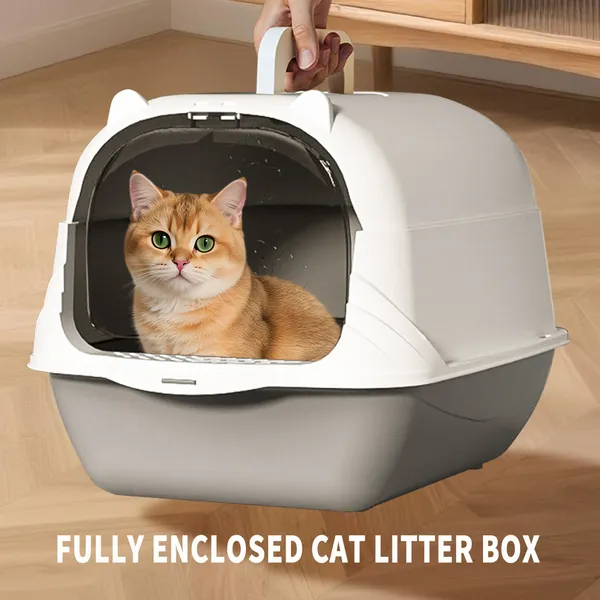 Bac litière chat fermé 2026, gris, odeur-verrouillage, pelle tapis