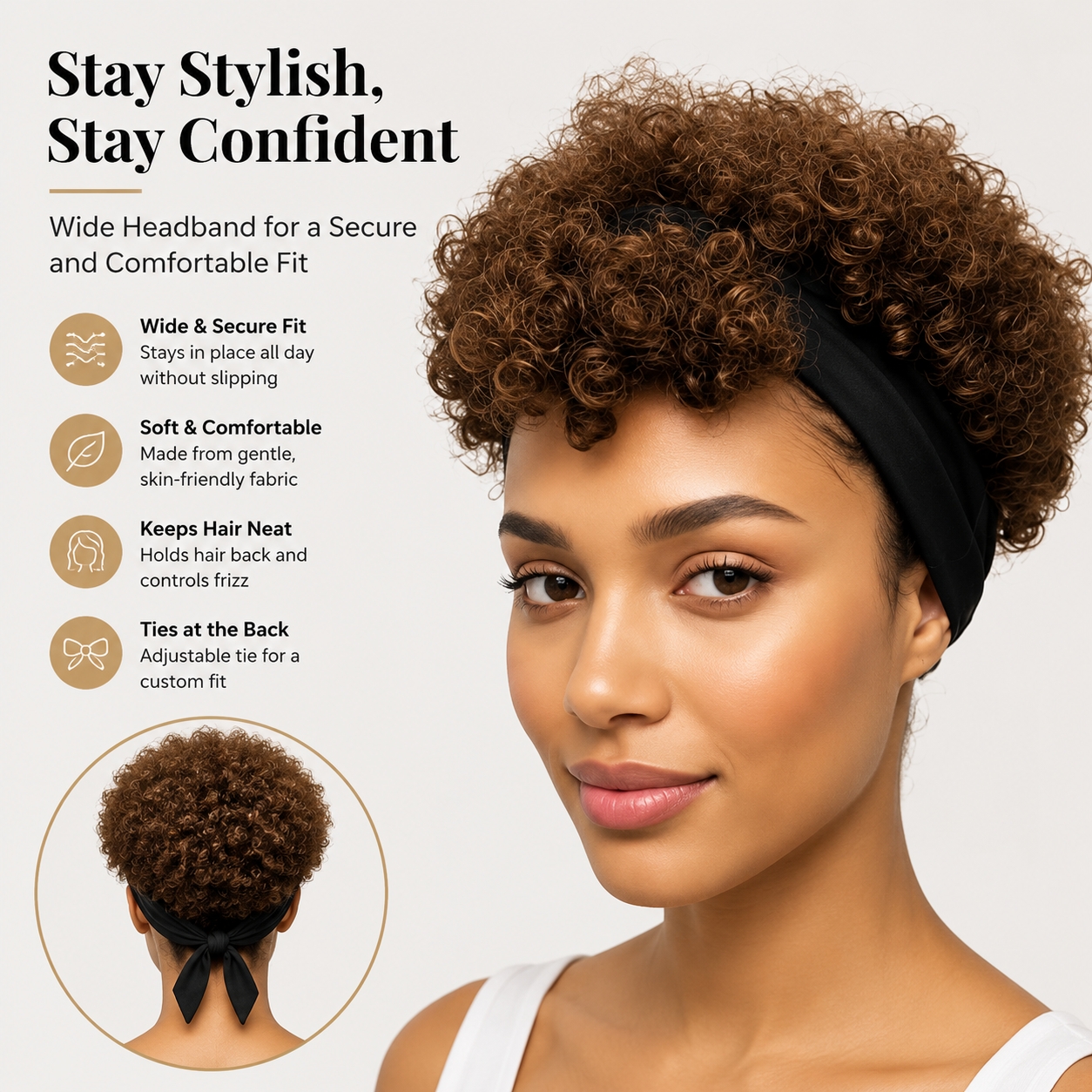 Perruque courte bouclée brune, cheveux humains, sans colle, confortable