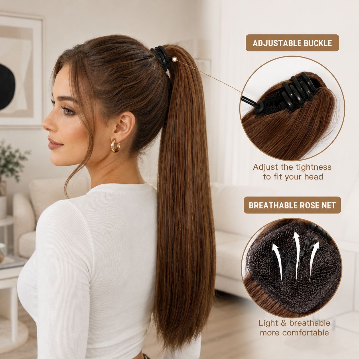 Queue de Cheval Dégradé Brun Clip Extensions Cheveux