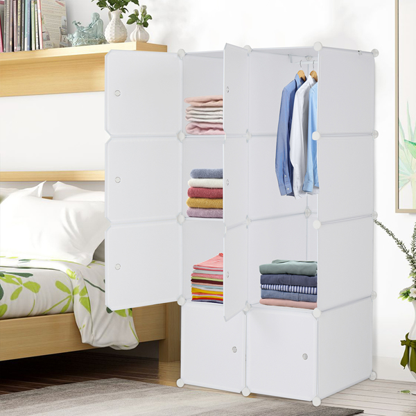 Penderie cube 4 couches 8 compartiments 72x47x142cm, blanc naturel