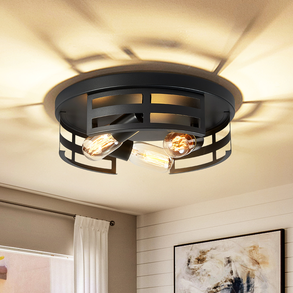 Luminaire plafond noir 2 lampes 13po fermé, 2 pack